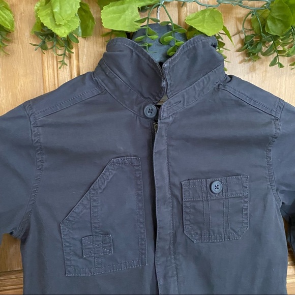 Boys Cat & Jack Long Sleeve Woven Dark Gray Romper Zipper front 5 - Picture 4 of 10